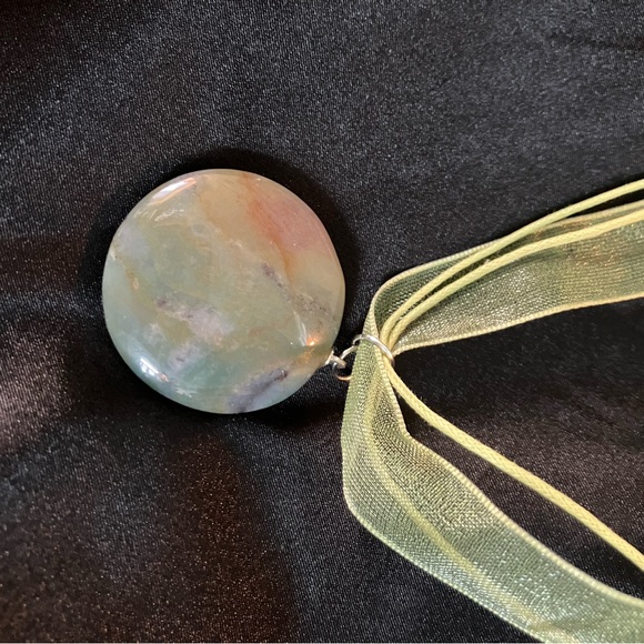 Natural Stone Pendant Ribbon Necklace - Picture 3 of 6